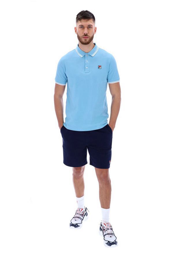 Fila Vinyl Tipped Collar Men's Polo Shirts - Blue,NZ 81-34801